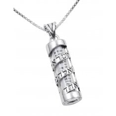 Sterling Silver Mezuzah Pendant Necklace with Spiral Shema Yisrael in Hebrew