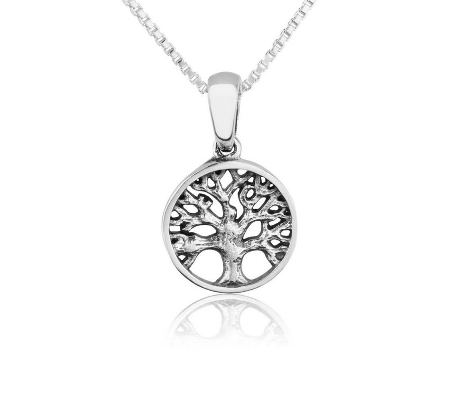 Sterling Silver Necklace - Oval Pendant with Tree of Life