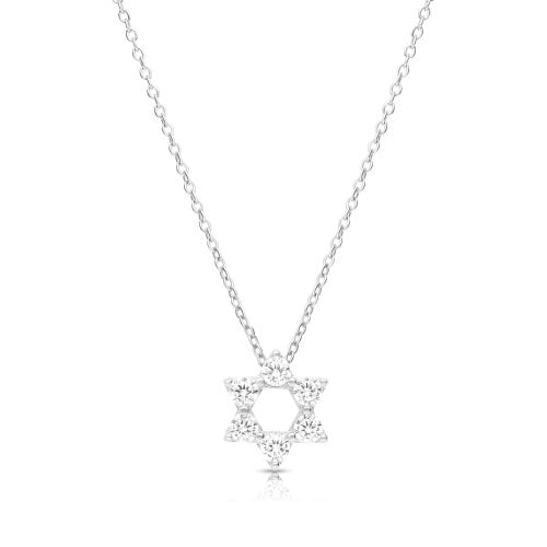 Sterling Silver Necklace - Star of David Pendant with Zircons