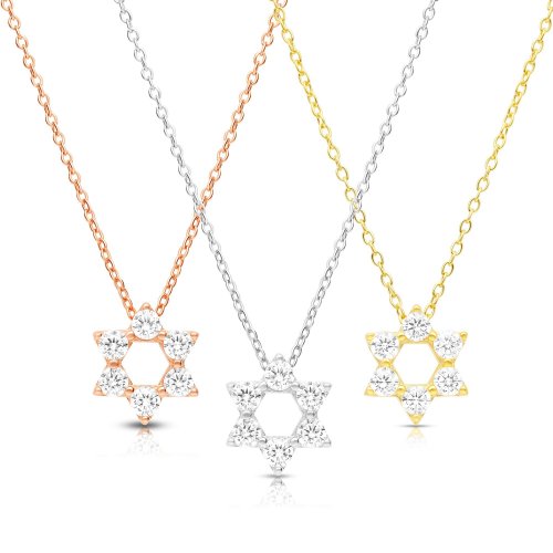 Sterling Silver Necklace - Star of David Pendant with Zircons
