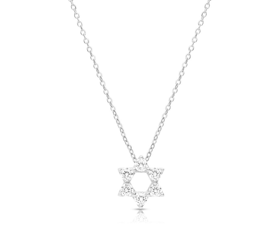 Sterling Silver Necklace - Star of David Pendant with Zircons