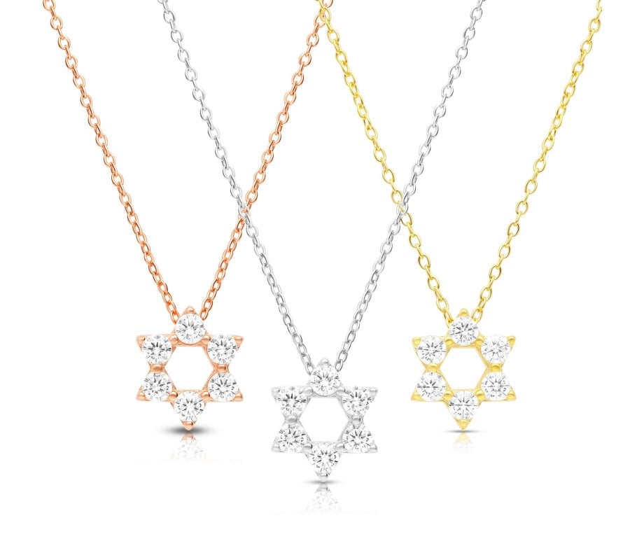 Sterling Silver Necklace - Star of David Pendant with Zircons