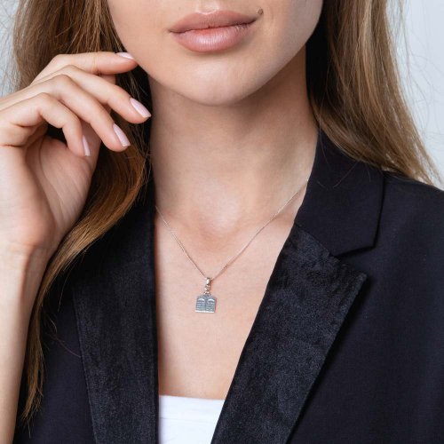 Sterling Silver Necklace - Ten Commandments Tablet Design on Pendant