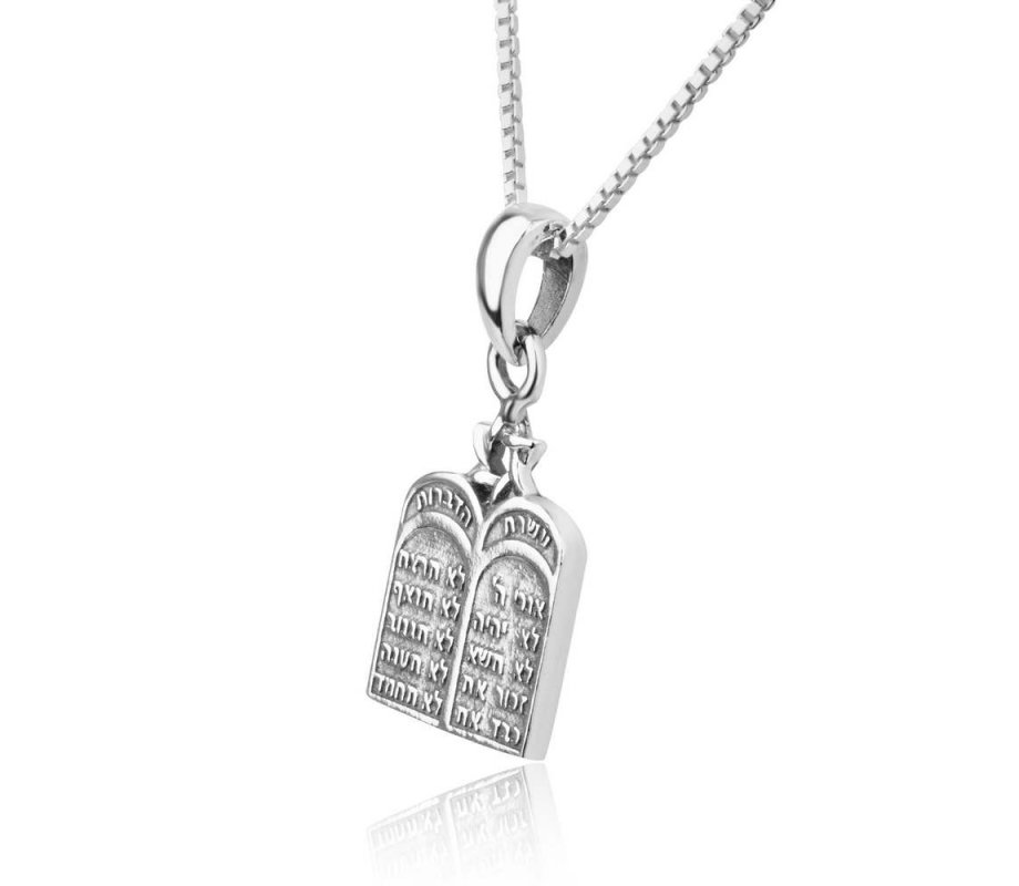 Sterling Silver Necklace - Ten Commandments Tablet Design on Pendant