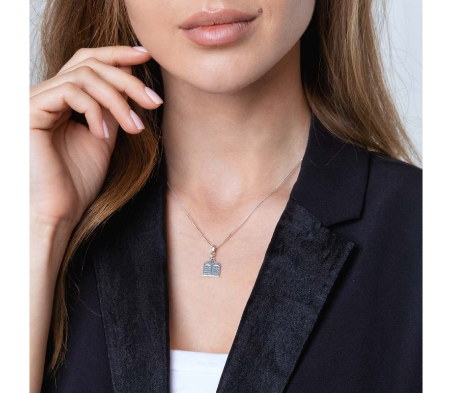 Sterling Silver Necklace - Ten Commandments Tablet Design on Pendant