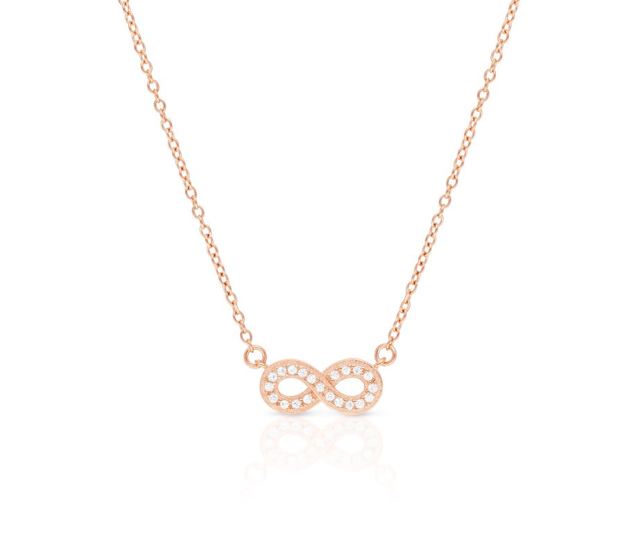Sterling Silver Necklace, Infinity Zircon Pendant - Yellow or Rose Gold or Silver