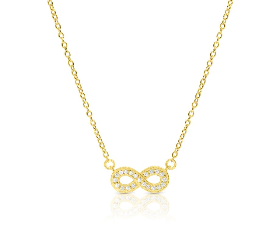 Sterling Silver Necklace, Infinity Zircon Pendant - Yellow or Rose Gold or Silver