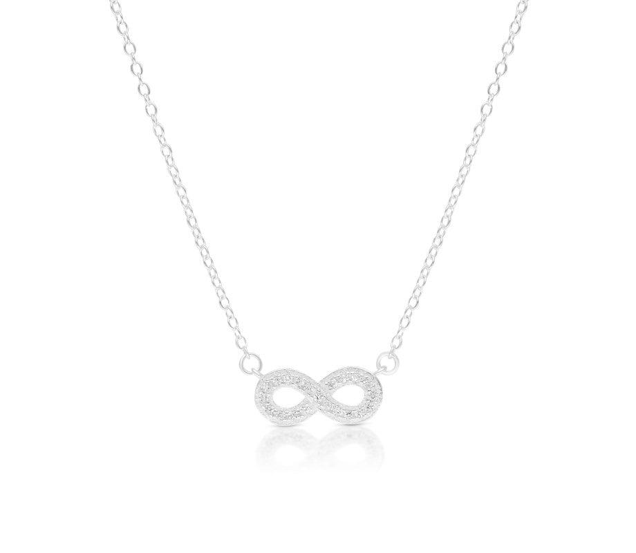 Sterling Silver Necklace, Infinity Zircon Pendant - Yellow or Rose Gold or Silver