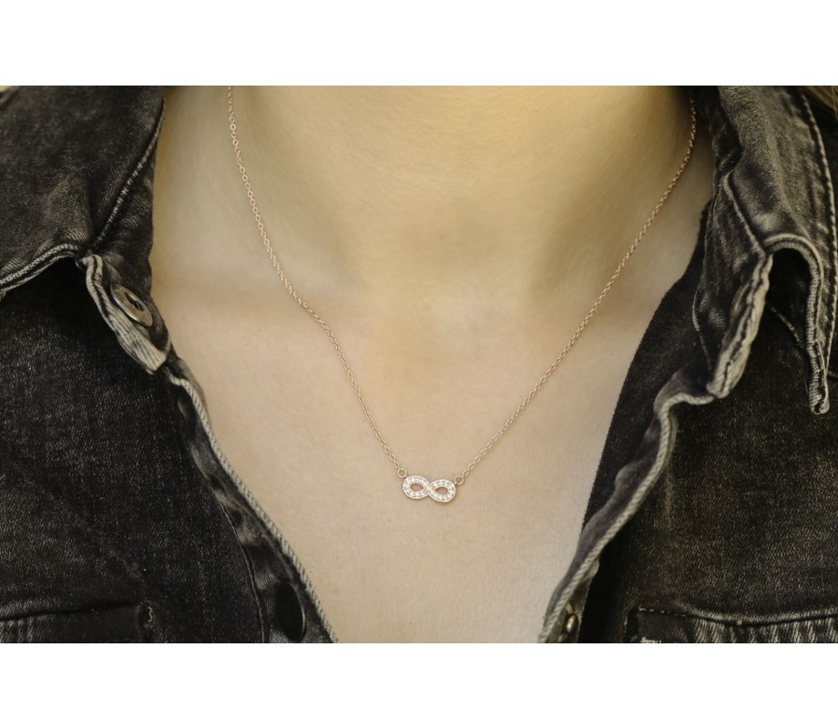 Sterling Silver Necklace, Infinity Zircon Pendant - Yellow or Rose Gold or Silver