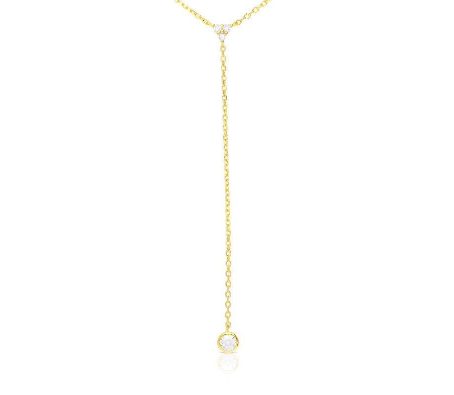 Sterling Silver Necklace Plated with Yellow Gold - Lariat Pendant with Zircons