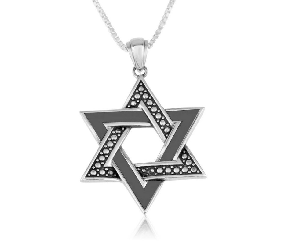Sterling Silver Necklace, Star of David Pendant – Bead and Smooth Design