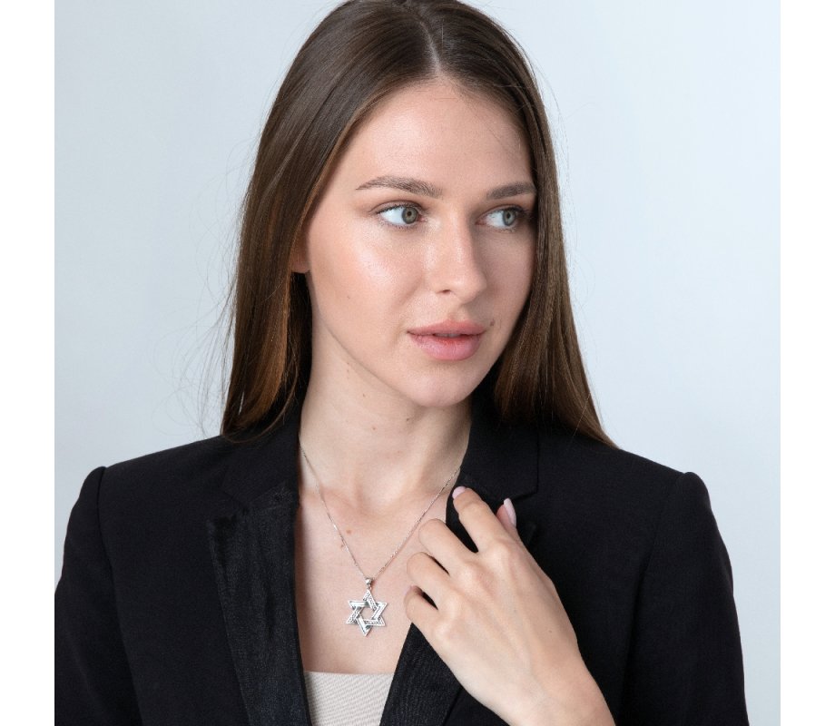 Sterling Silver Necklace, Star of David Pendant – Bead and Smooth Design