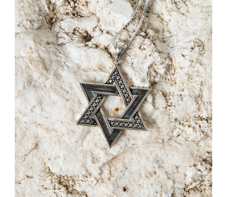 Sterling Silver Necklace, Star of David Pendant – Bead and Smooth Design