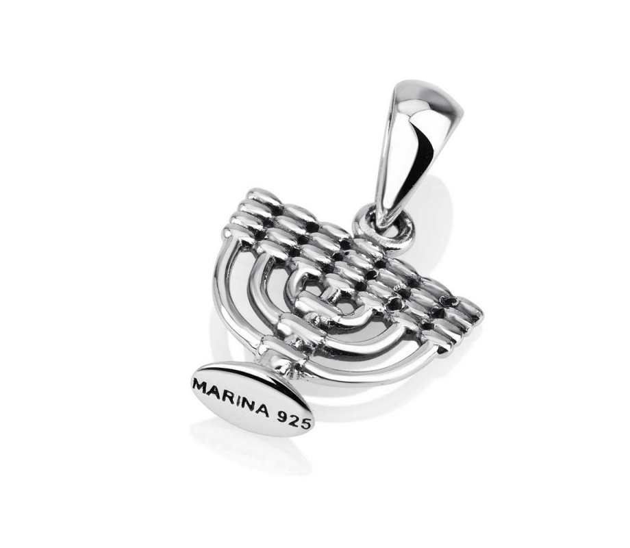 Sterling Silver Necklace with 7-Branch Temple Menorah Image Pendant