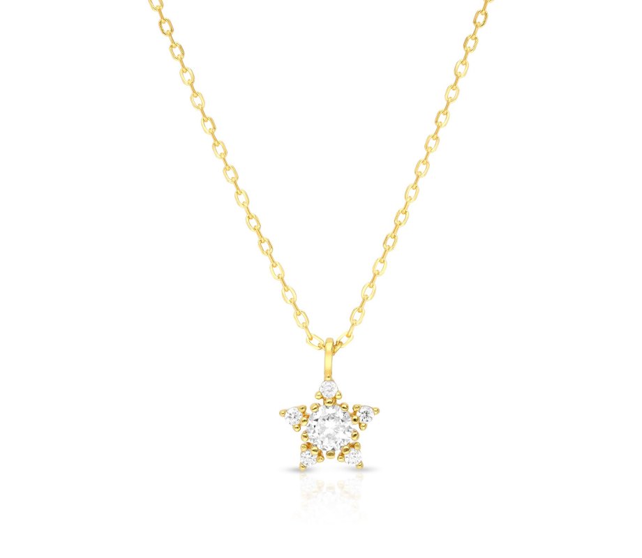 Sterling Silver Necklace with Gold Plate - Star of David Pendant with Zircons