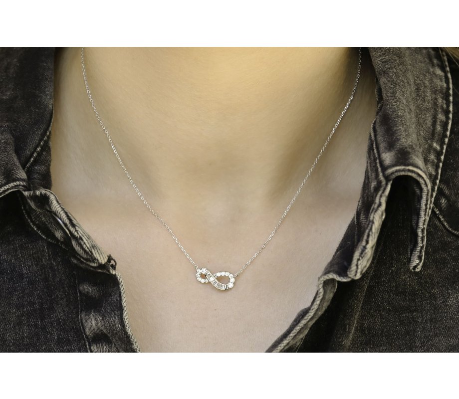 Sterling Silver Necklace with Infinity Symbol Pendant - In Yellow Gold or Silver