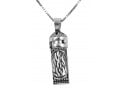 Sterling Silver Necklace with Mezuzah and Scroll Pendant HaEsh Sheli - My Fire & Hamsa