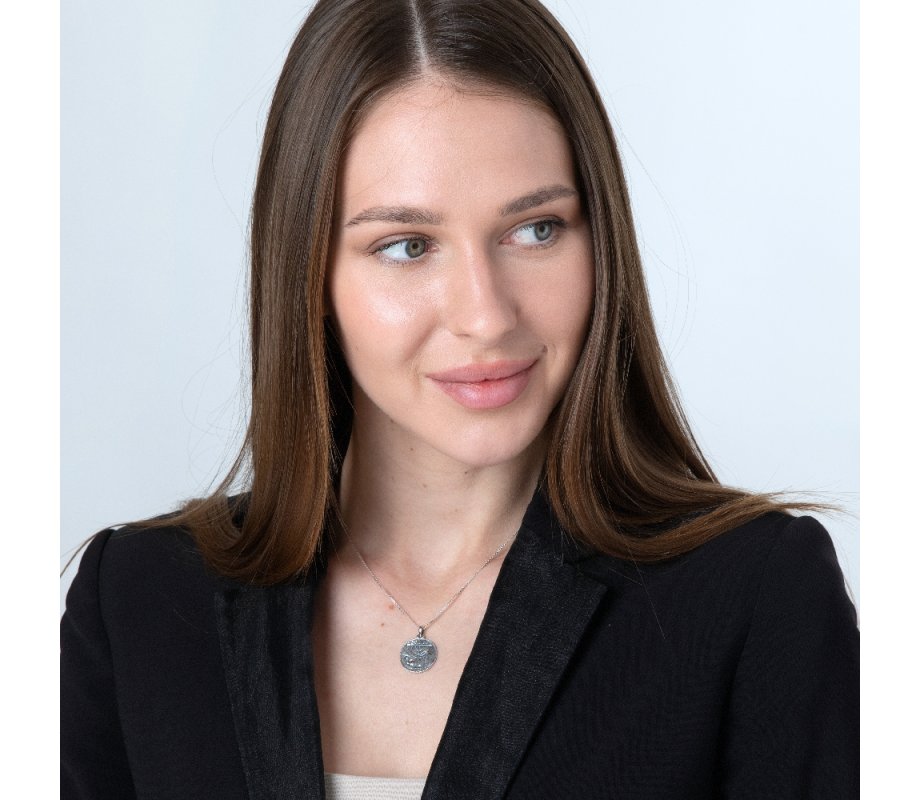 Sterling Silver Pendant Necklace - Ancient Coin Menorah Design