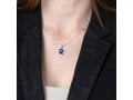 Sterling Silver Pendant Necklace - Blue Sapphire Hamsa Hand with Zircon Stone