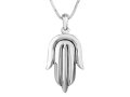 Sterling Silver Pendant Necklace - Contemporary Style Hamsa Hand