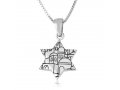Sterling Silver Pendant Necklace - Star of David Blue Enamel - Jerusalem Images