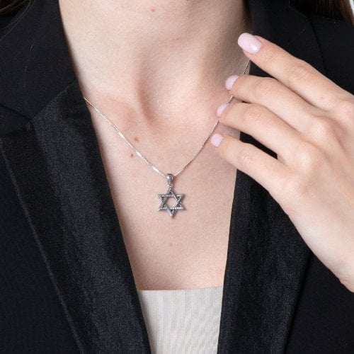 Sterling Silver Pendant Necklace - Textured Star of David