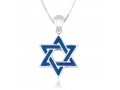 Sterling Silver Pendant Necklace, Blue Enamel - Star of David