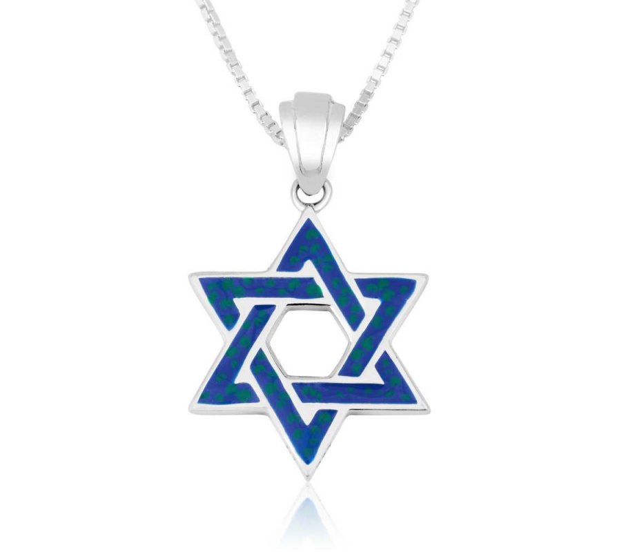 Sterling Silver Pendant Necklace, Blue Enamel - Star of David