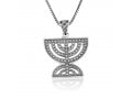 Sterling Silver Pendant Necklace, Double 7-Branch Menorah  Beaded Artwork