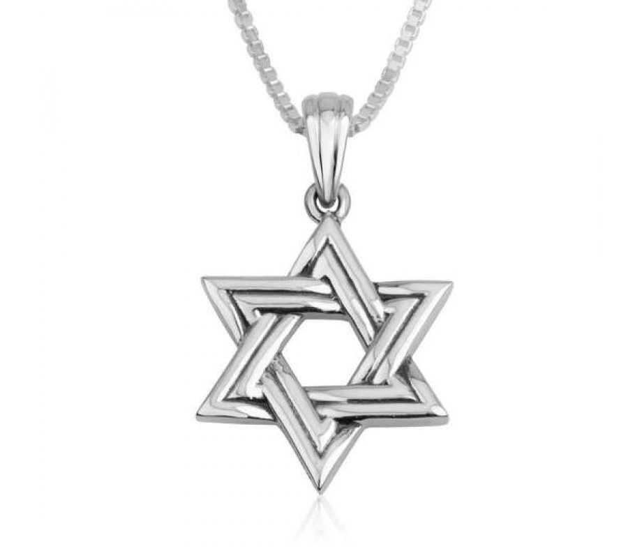 Sterling Silver Pendant Necklace, Double Star of David Outline
