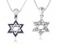 Sterling Silver Pendant Necklace, Double Star of David with Jerusalem Images