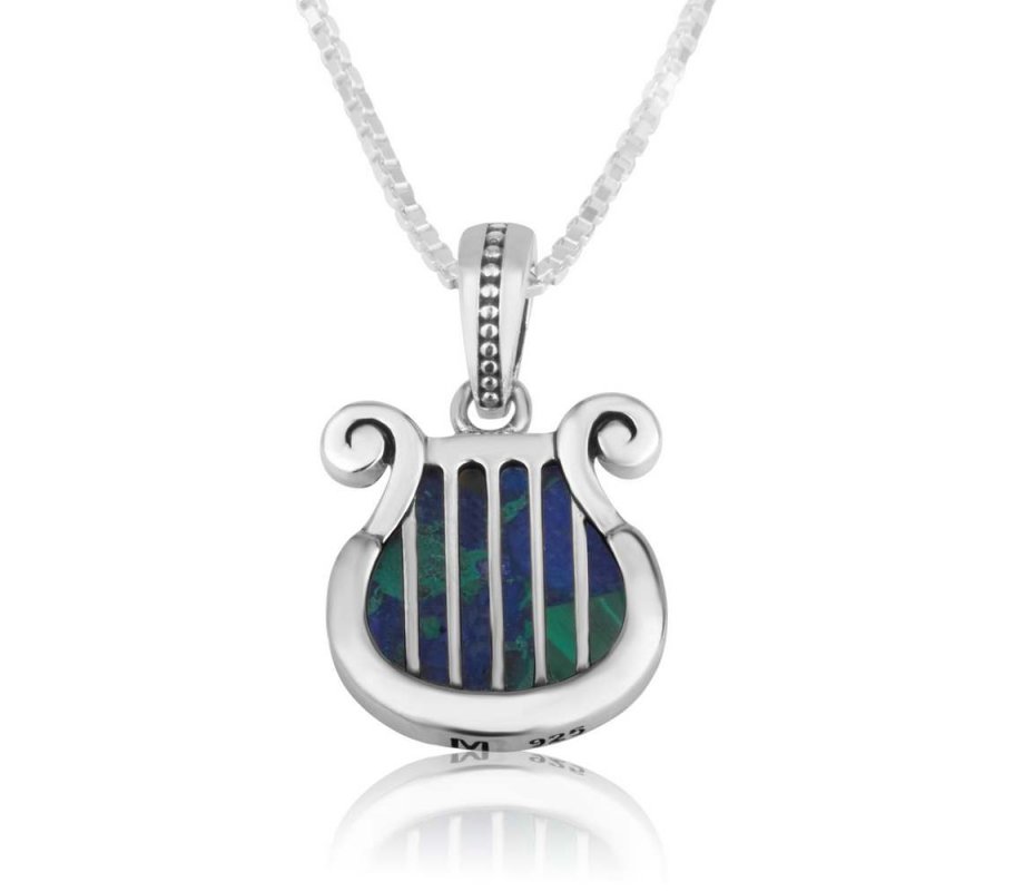 Sterling Silver Pendant Necklace, King David's Harp - Eilat Stone