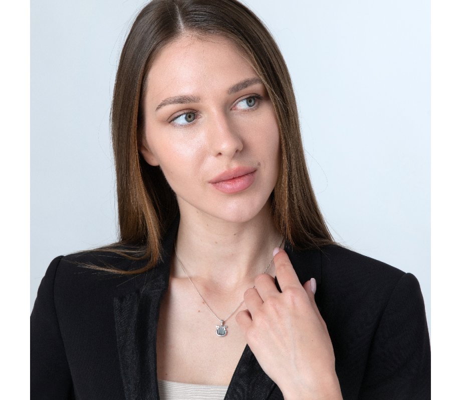 Sterling Silver Pendant Necklace, King David's Harp - Eilat Stone