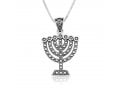 Sterling Silver Pendant Necklace, Seven Branch Menorah  Beaded Artwork Design