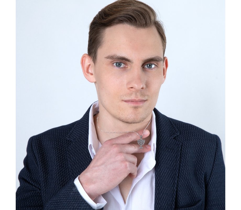 Sterling Silver Pendant Necklace, Seven Branch Menorah – Beaded Artwork Design