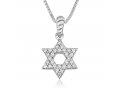 Sterling Silver Pendant Necklace, Star of David Filled With Zircon Stones