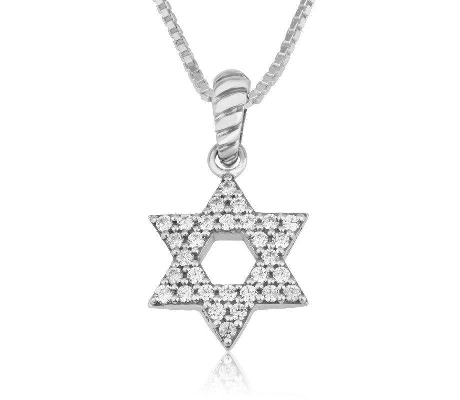 Sterling Silver Pendant Necklace, Star of David Filled With Zircon Stones