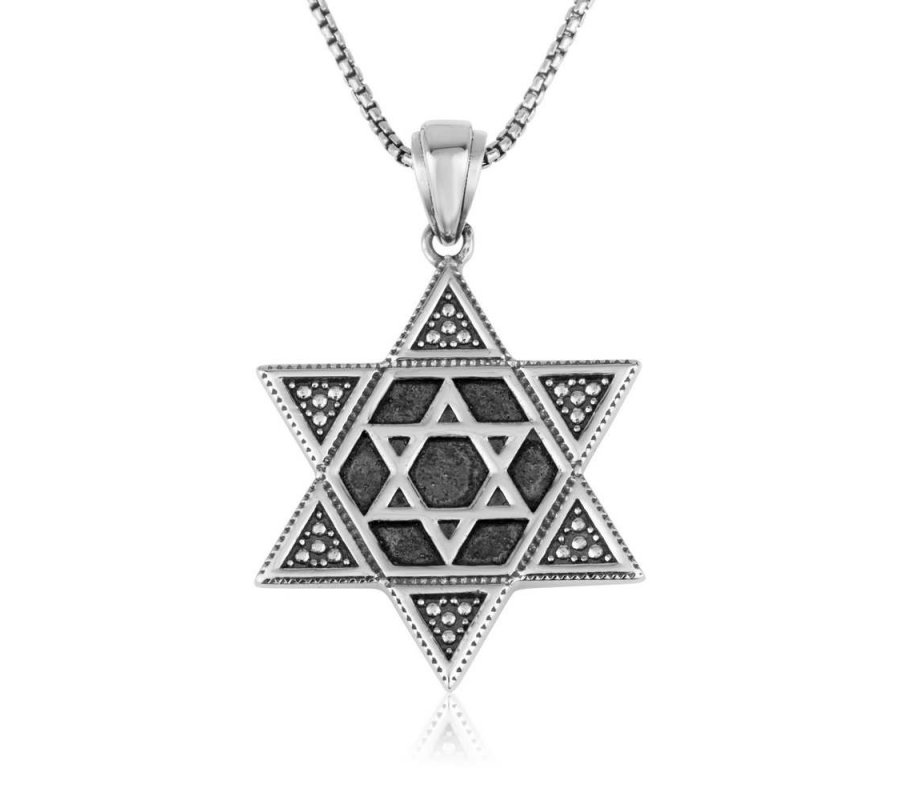 Sterling Silver Pendant, One-Within-Another Star of David – Beaded Artwork