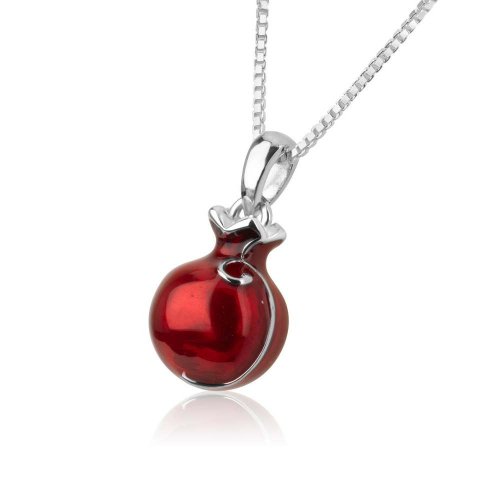 Sterling Silver Pomegranate Pendant Necklace with Red Enamel and Garnet Stones