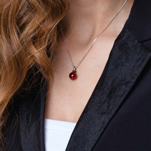 Sterling Silver Pomegranate Pendant Necklace with Red Enamel and Garnet Stones