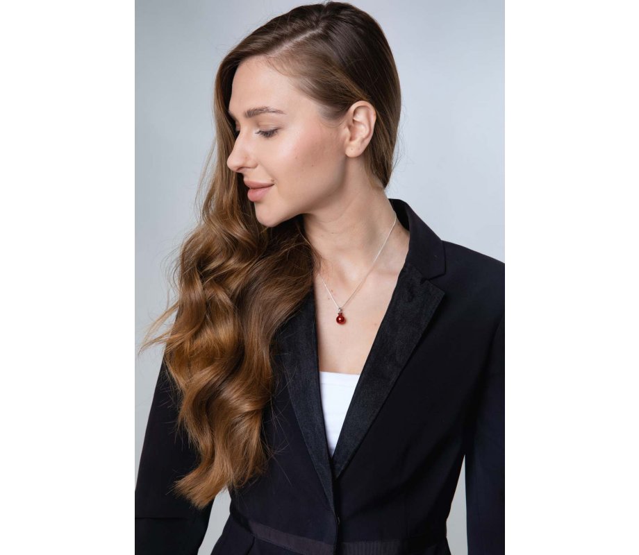 Sterling Silver Pomegranate Pendant Necklace with Red Enamel and Garnet Stones