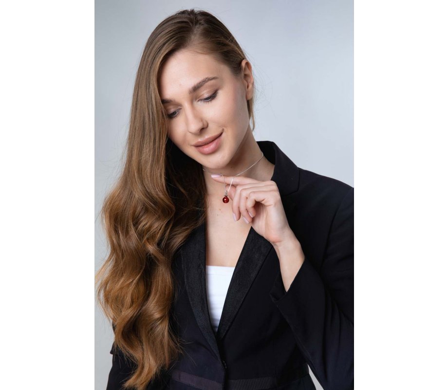 Sterling Silver Pomegranate Pendant Necklace with Red Enamel and Garnet Stones