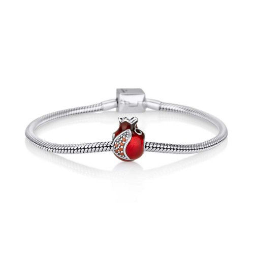 Sterling Silver Red Enamel Pomegranate Charm