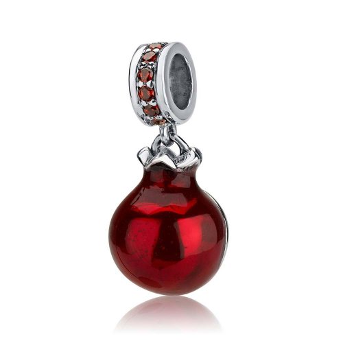 Sterling Silver Red Pomegranate Charm with stones