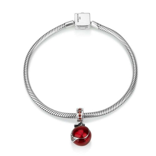 Sterling Silver Red Pomegranate Charm with stones