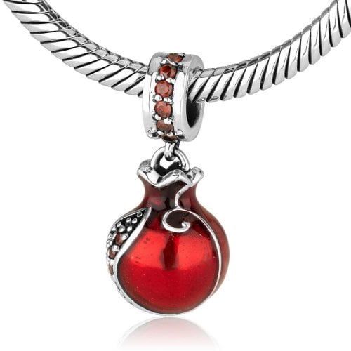 Sterling Silver Red Pomegranate Charm with stones