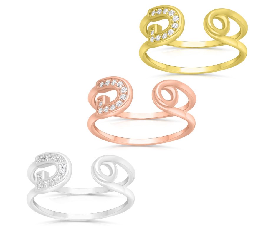 Sterling Silver Ring, Horseshoe with Zircons - Choose Silver, Gold or Rose Gold