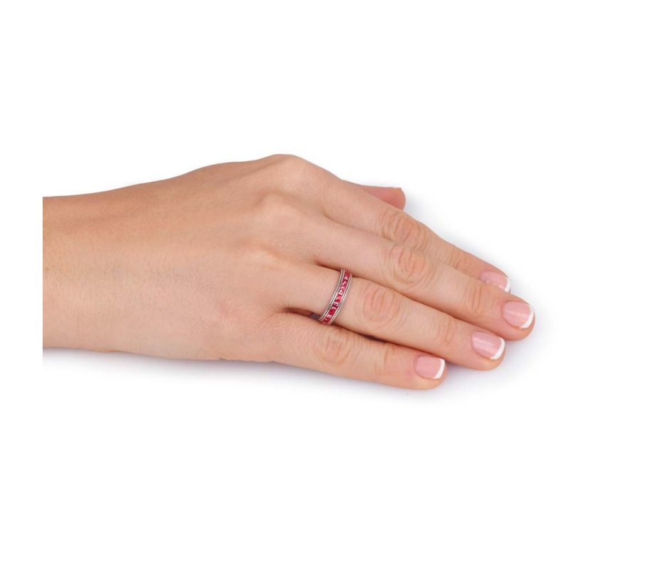 Sterling Silver Ring, Shema Yisrael on Red Enamel Band  Hebrew and English