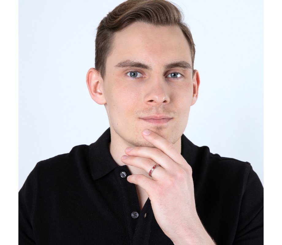 Sterling Silver Ring, Shema Yisrael on Red Enamel Band  Hebrew and English