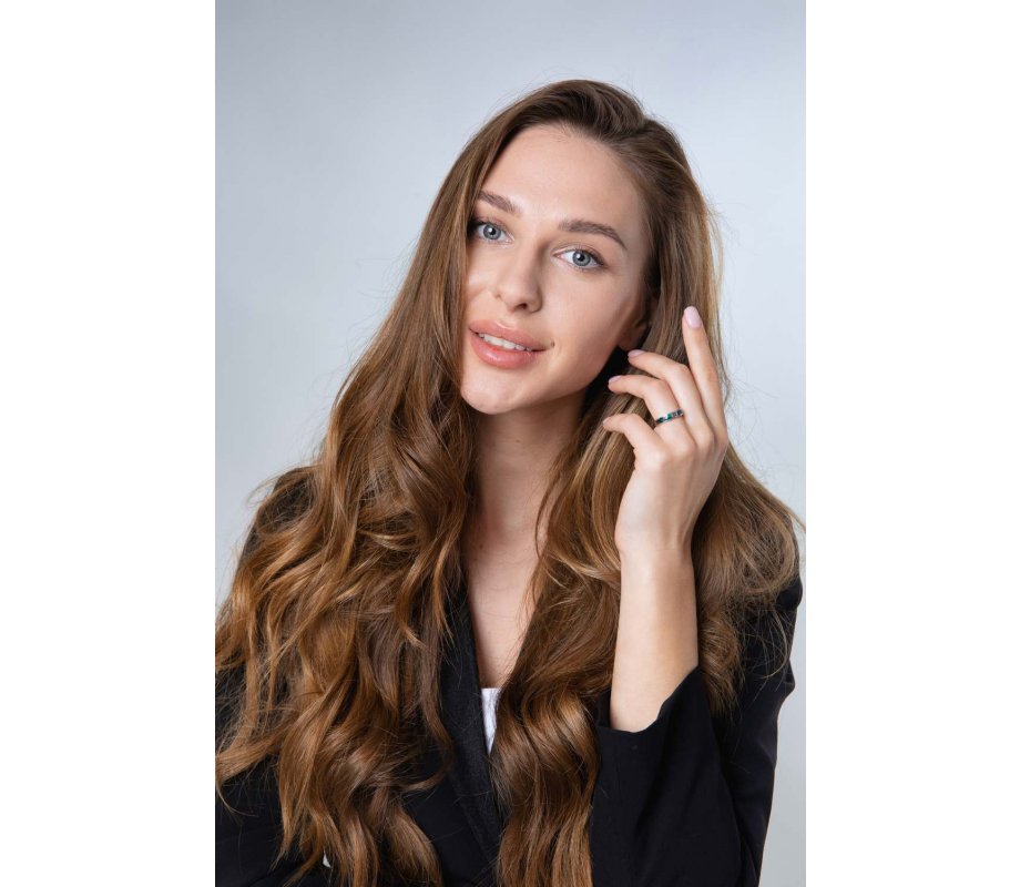 Sterling Silver Ring with Blue-Green Eilat Stone and Band with Diamond Shapes